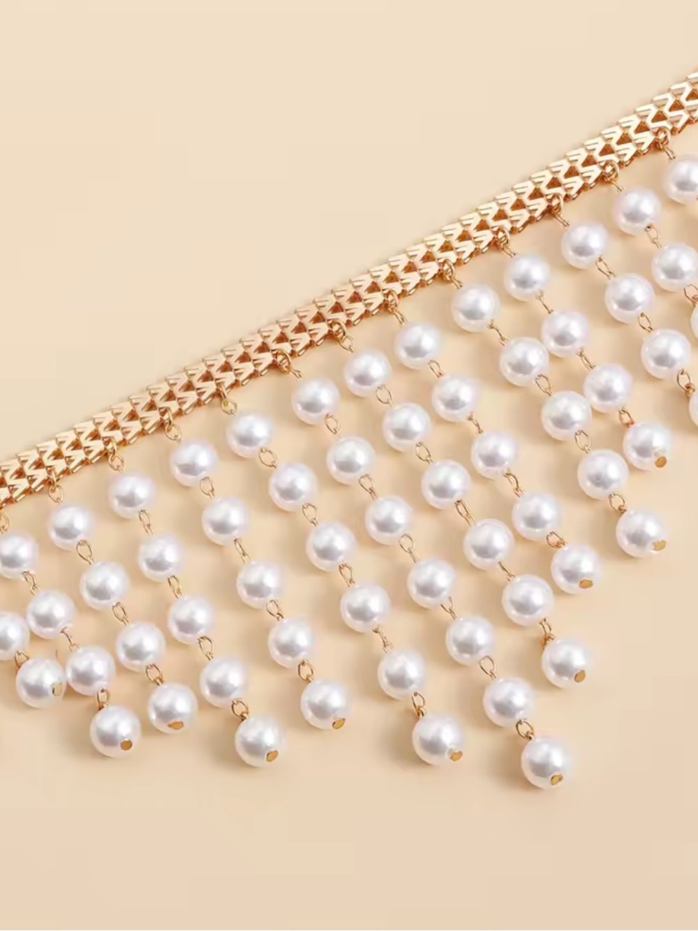 Gold-Tone Layered Pearl Bib Necklace - White Pearls - Picture 10 of 10